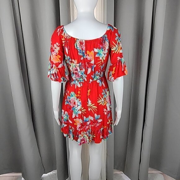 New Look Red, Orange, Blue, White, Floral Mini Dress Size Medium - Picture 3 of 10